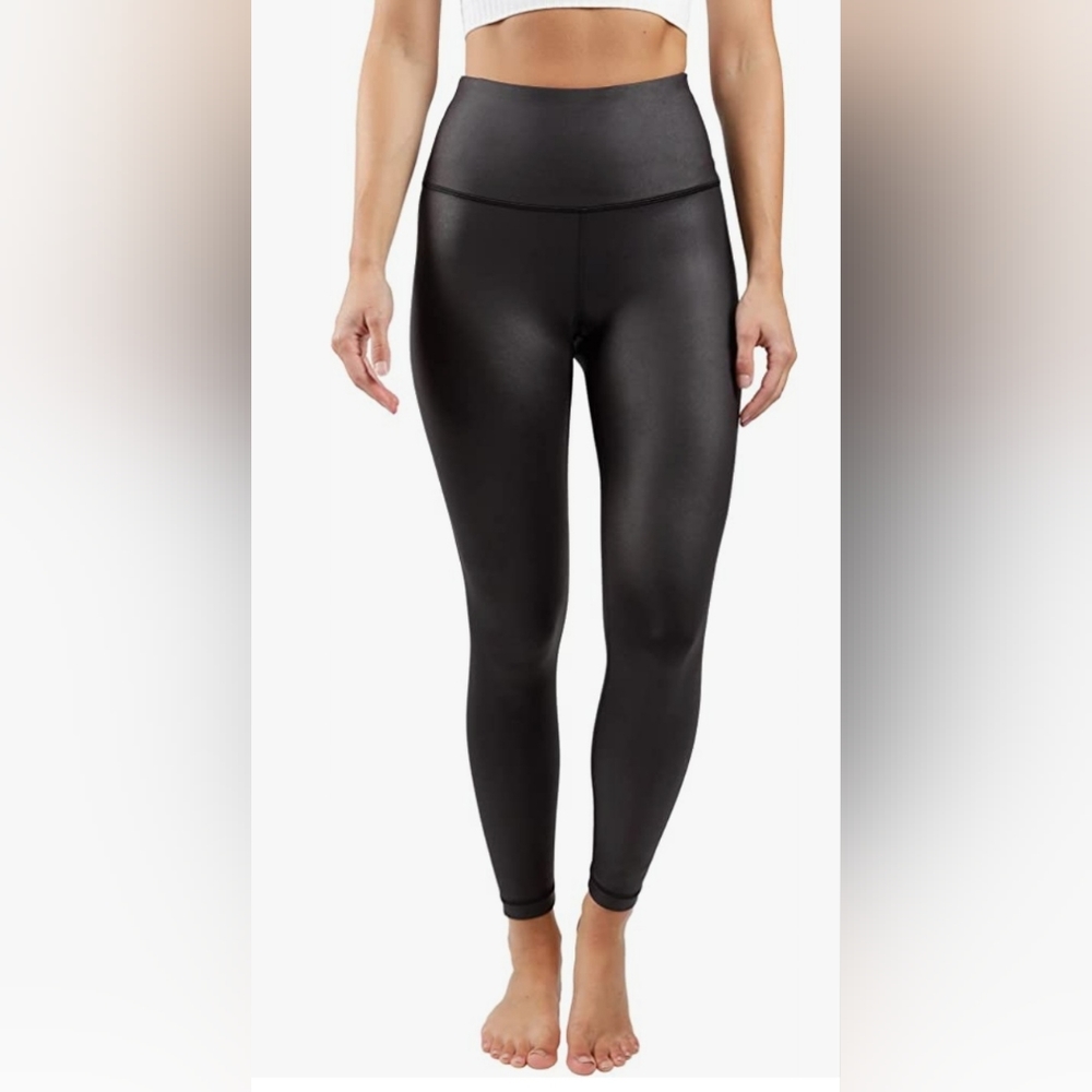 90 Degree By Reflex Womens High Waist Leggings - Faux Leather Black - Picture 2 of 6